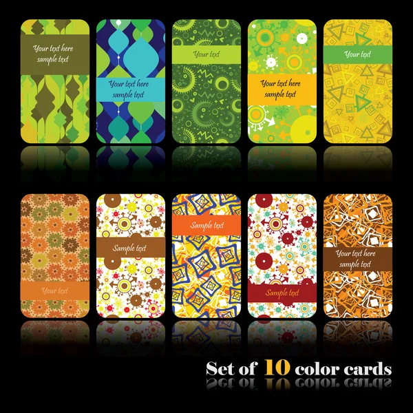 Conjunto de dez cartões coloridos — Vetor de Stock