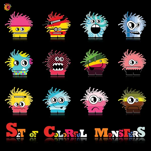 Conjunto de doce monstruos coloridos — Archivo Imágenes Vectoriales