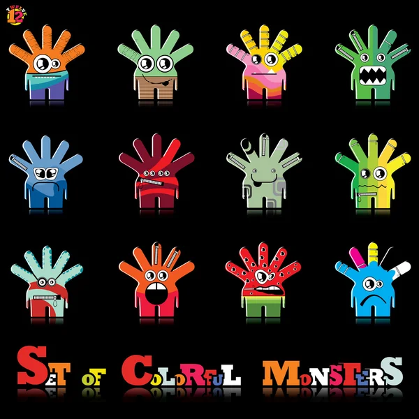 Set of twelve colorful monsters — Stock Vector