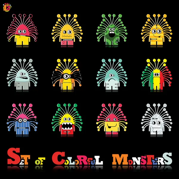 Conjunto de doze monstros coloridos — Vetor de Stock
