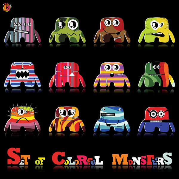 Conjunto de doce monstruos coloridos — Vector de stock