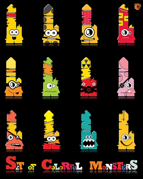 Conjunto de doce monstruos coloridos — Archivo Imágenes Vectoriales