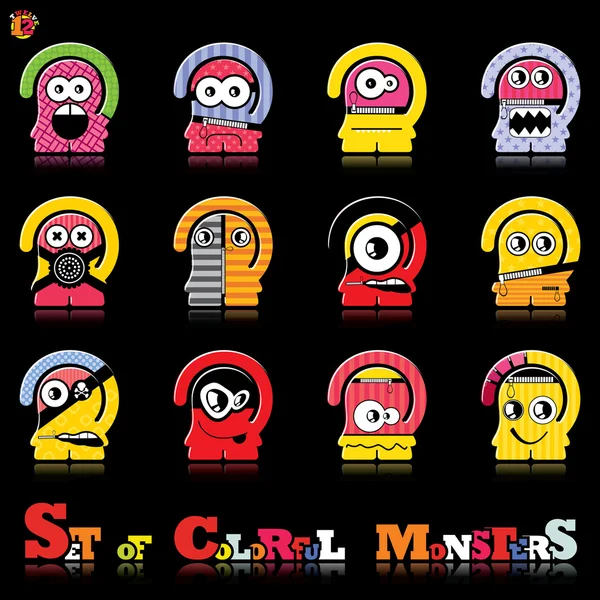 Ensemble de douze monstres colorés — Image vectorielle