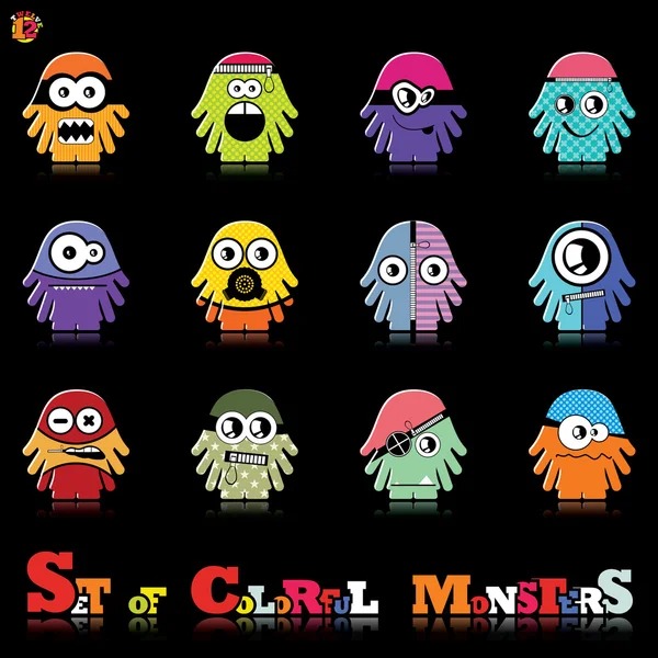 Aantal twaalf kleurrijke monsters — Stockvector