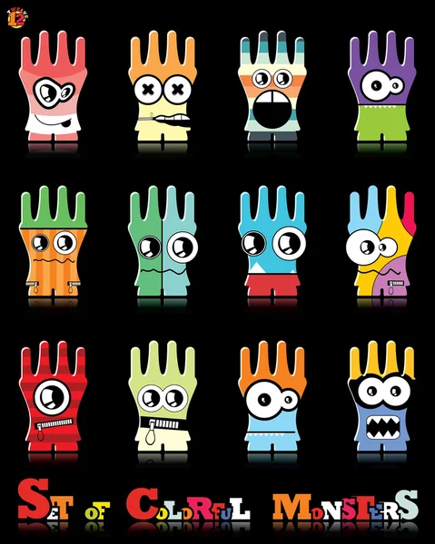 Set of twelve colorful monsters — Stock Vector