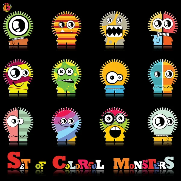 Set di dodici mostri colorati — Vettoriale Stock