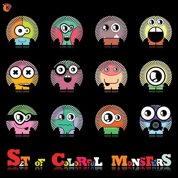 Set of twelve colorful monsters — Stock Vector