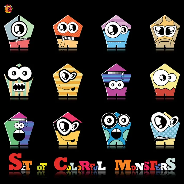 Set of twelve colorful monsters — Stock Vector