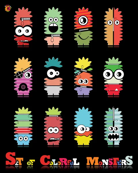 Set of twelve colorful monsters — Stock Vector