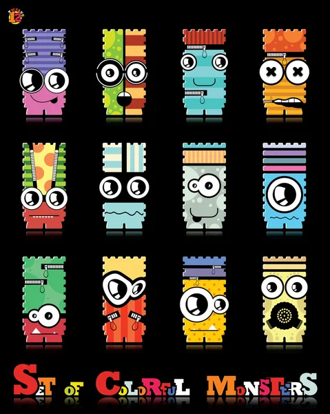 Set of twelve colorful monsters — Stock Vector