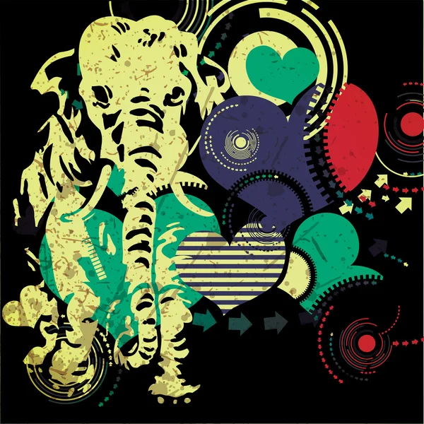 Retro słoń z serca grafika tła — Wektor stockowy