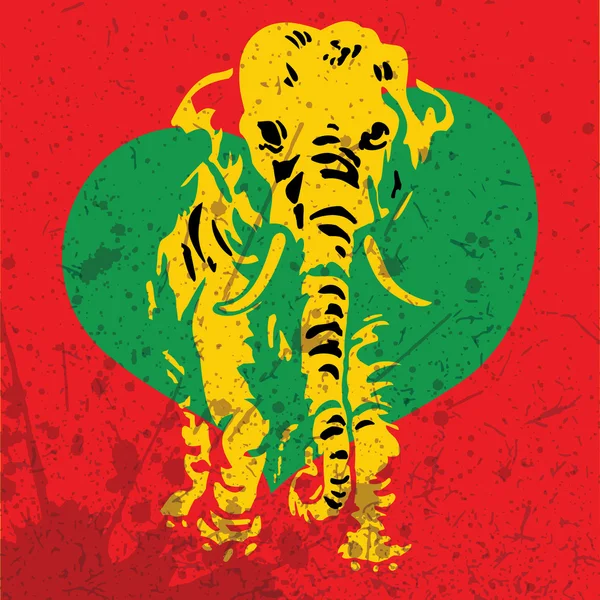 Elefante retro con fondo de corazón grunge — Vector de stock