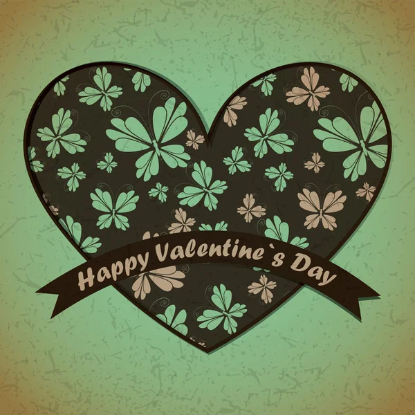 Cartão de Dia dos Namorados com flores e folhas de fundo — Vetor de Stock