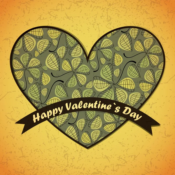 Tarjeta de San Valentín con flores y hojas de fondo — Vector de stock