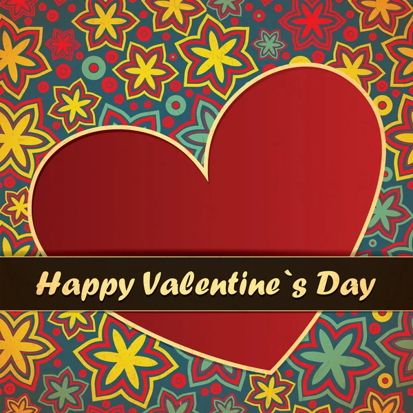 Valentijnsdag kaart met bloemen en blaadjes achtergrond — Stockvector