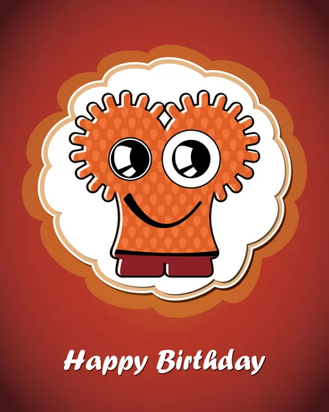 Happy birthday card with cute cartoon monster, vector — Stock Vector