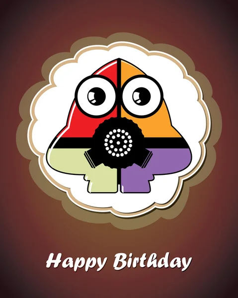 Happy birthday card with cute cartoon monster, vector — Stock Vector