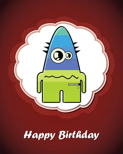 Happy birthday card with cute cartoon monster, vector — Stock Vector