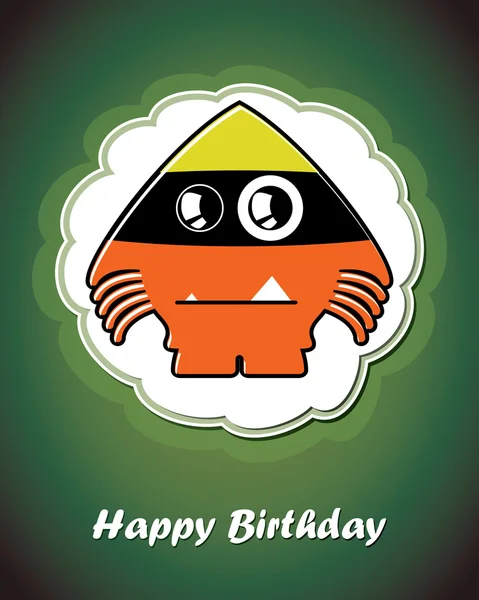 Happy birthday card with cute cartoon monster, vector — Stock Vector