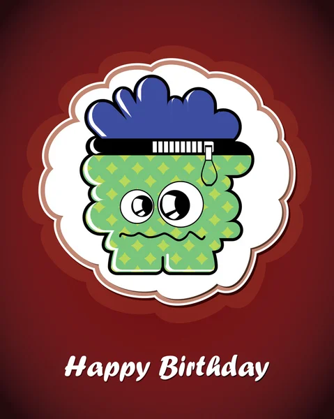 Všechno nejlepší k narozeninám karta s roztomilé kreslené monster, vektorové — Stockový vektor