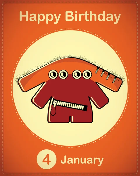 Joyeux anniversaire carte avec monstre dessin animé mignon, vecteur — Image vectorielle