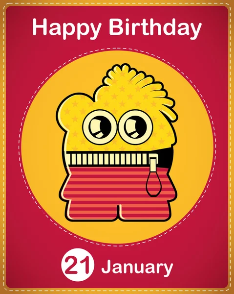 Joyeux anniversaire carte avec monstre dessin animé mignon, vecteur — Image vectorielle