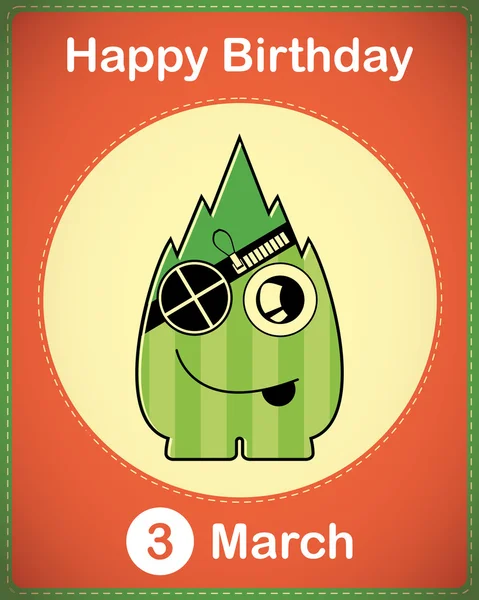 Happy Birthday-Karte mit niedlichen Cartoon-Monster, Vektor — Stockvektor