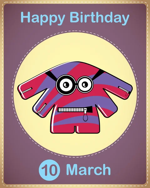 Happy birthday card with cute cartoon monster, vector — Stock Vector