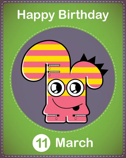 Happy Birthday-Karte mit niedlichen Cartoon-Monster, Vektor — Stockvektor