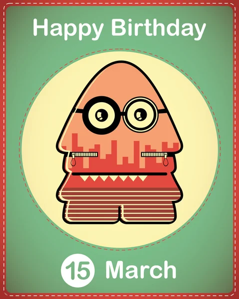 Happy Birthday-Karte mit niedlichen Cartoon-Monster, Vektor — Stockvektor