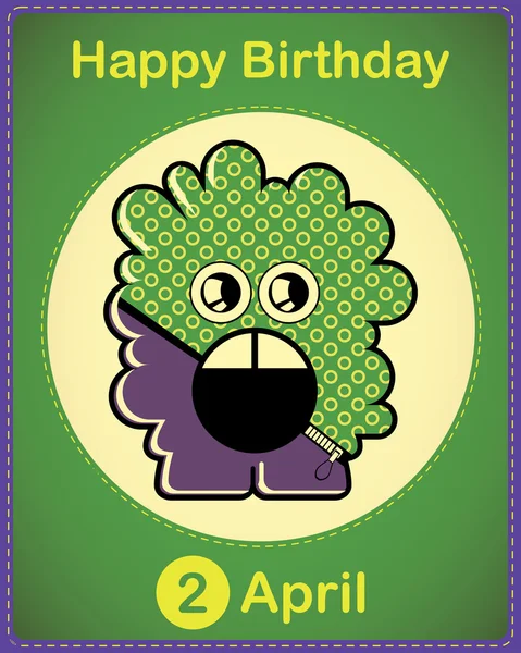 Happy birthday card with cute cartoon monster, vector — Stock Vector