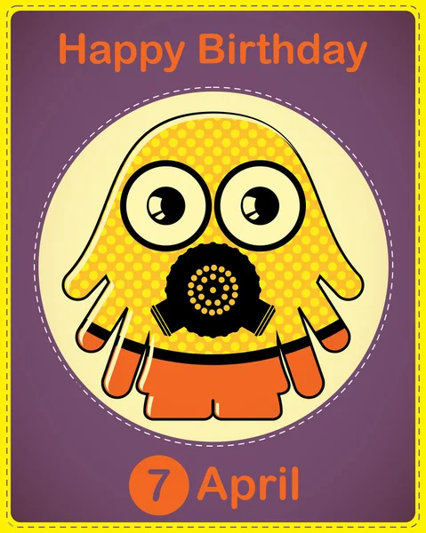 Happy Birthday-Karte mit niedlichen Cartoon-Monster, Vektor — Stockvektor