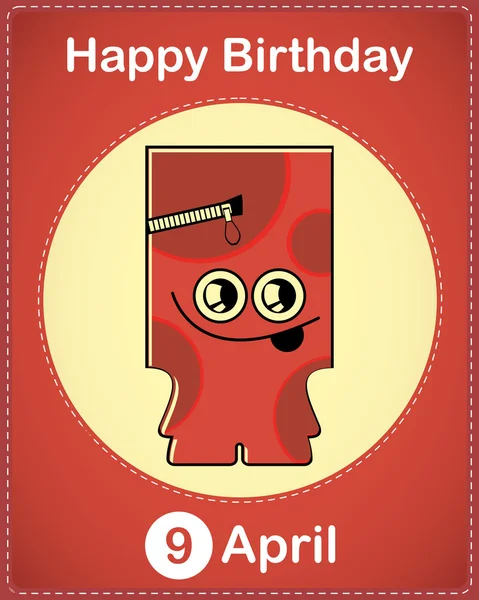Joyeux anniversaire carte avec monstre dessin animé mignon, vecteur — Image vectorielle