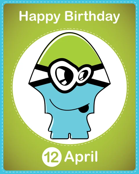 Feliz cumpleaños tarjeta con lindo monstruo de dibujos animados, vector — Vector de stock