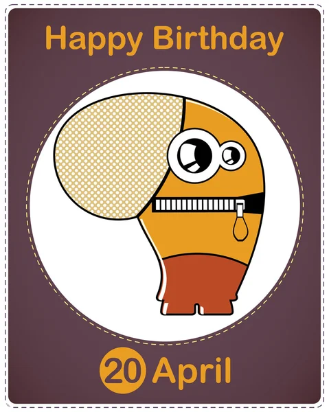 Happy birthday card with cute cartoon monster, vector — Stock Vector