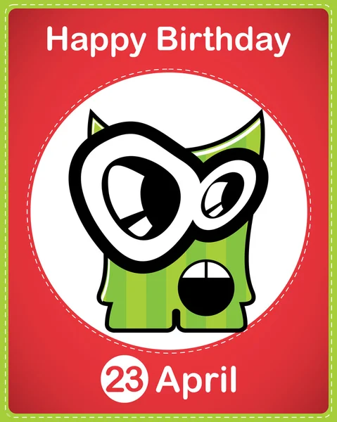 Happy birthday card with cute cartoon monster, vector — Stock Vector