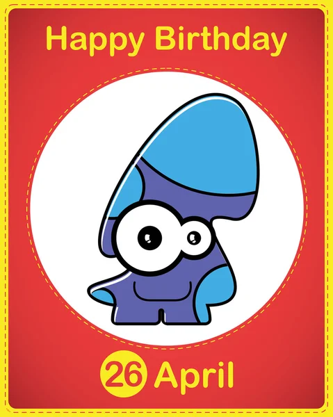 Happy birthday card with cute cartoon monster, vector — Stock Vector