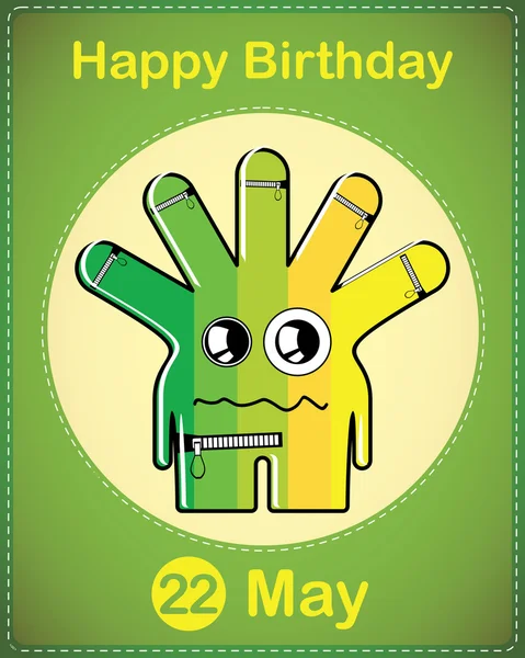 Happy birthday card with cute cartoon monster, vector — Stock Vector