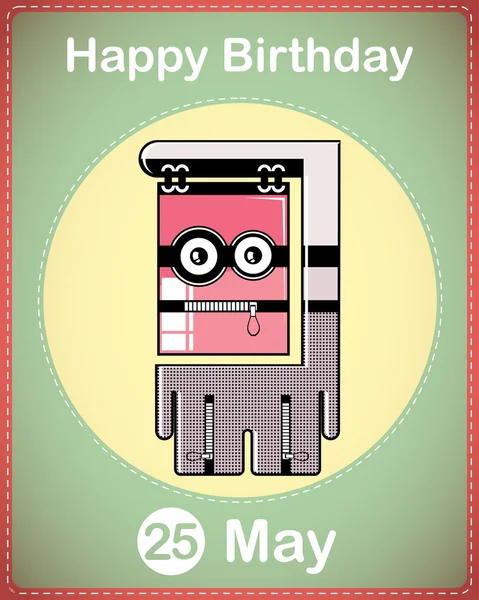 Happy birthday card with cute cartoon monster, vector — Stock Vector