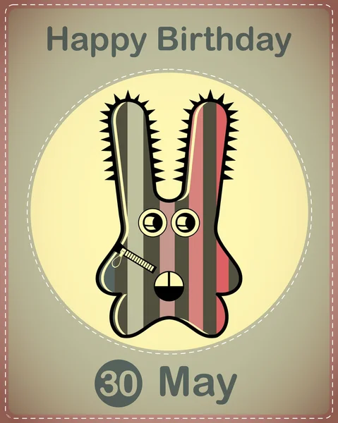 Happy birthday card with cute cartoon monster, vector — Stock Vector