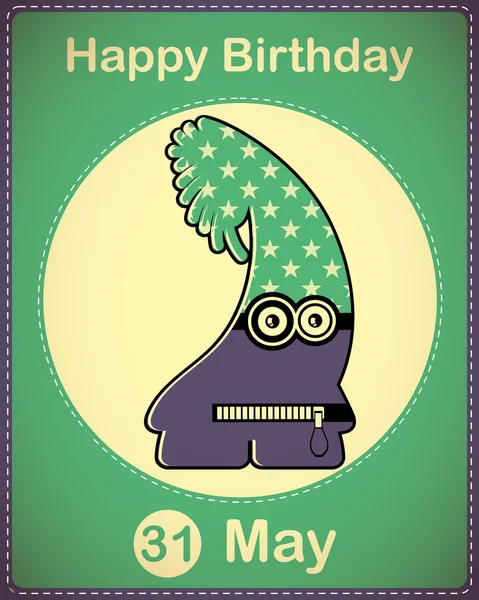 Všechno nejlepší k narozeninám karta s roztomilé kreslené monster, vektorové — Stockový vektor