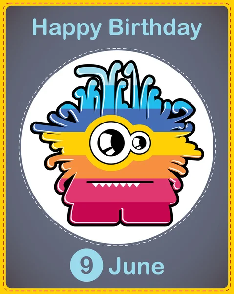 # Happy birthday card with cute cartoon monster, vector # - Stok Vektor