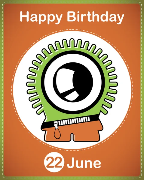 Happy birthday card with cute cartoon monster, vector — Stock Vector