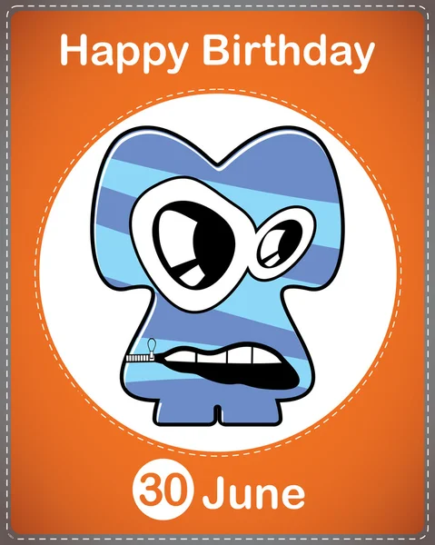 Gelukkige verjaardagskaart met cute cartoon monster, vector — Stockvector