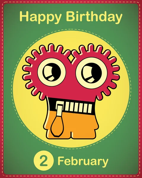 Feliz cumpleaños tarjeta con lindo monstruo de dibujos animados, vector — Vector de stock