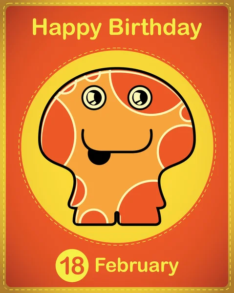 Feliz cumpleaños tarjeta con lindo monstruo de dibujos animados, vector — Vector de stock