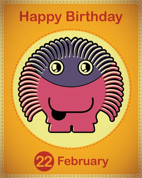 Feliz cumpleaños tarjeta con lindo monstruo de dibujos animados, vector — Vector de stock