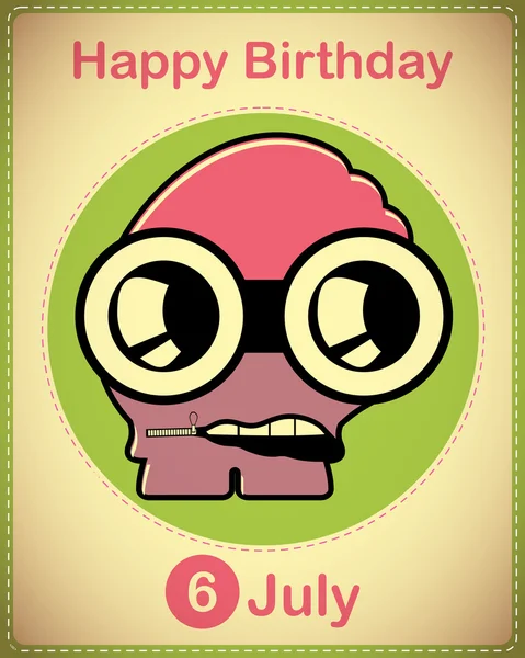 Carte d'anniversaire joyeux avec monstre dessin animé mignon — Image vectorielle