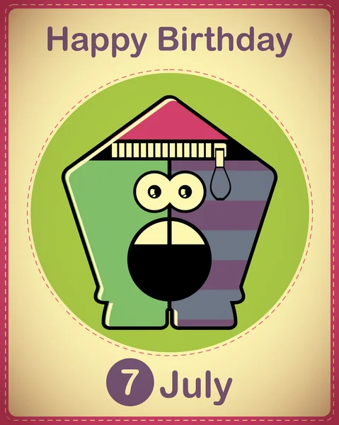 Happy birthday card with cute cartoon monster — Stock Vector