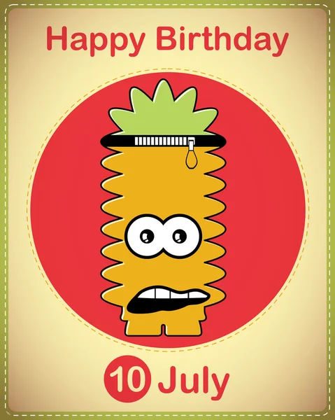 Carte d'anniversaire joyeux avec monstre dessin animé mignon — Image vectorielle